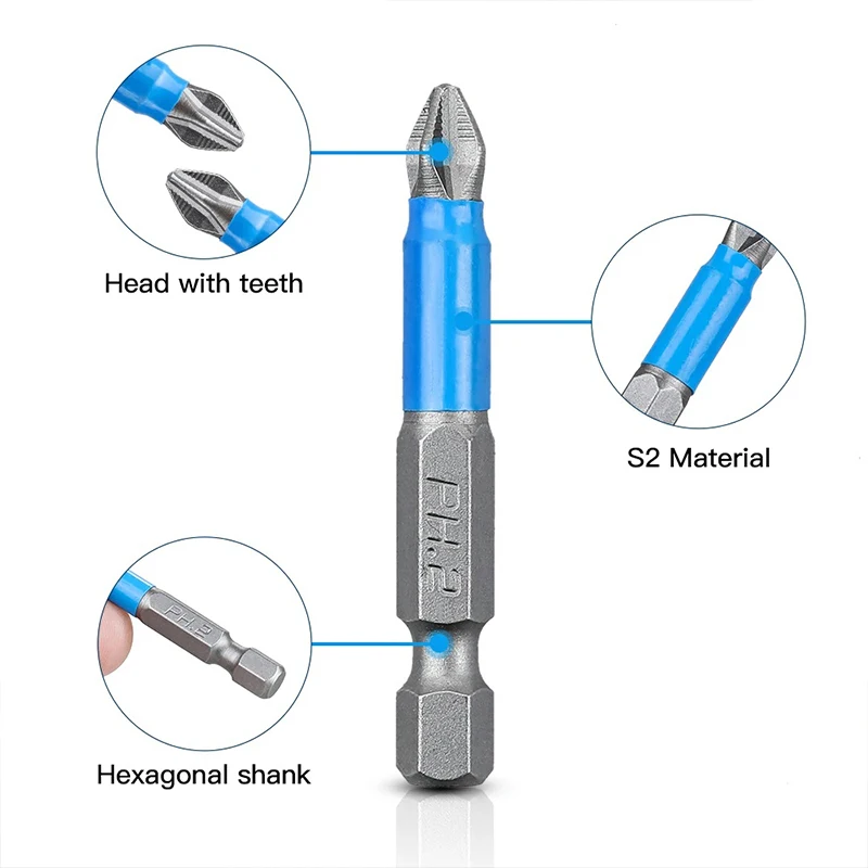 Cross Head Anti Non-slip Screwdriver Bits Phillips Drill Driver Magnetic 1/4\