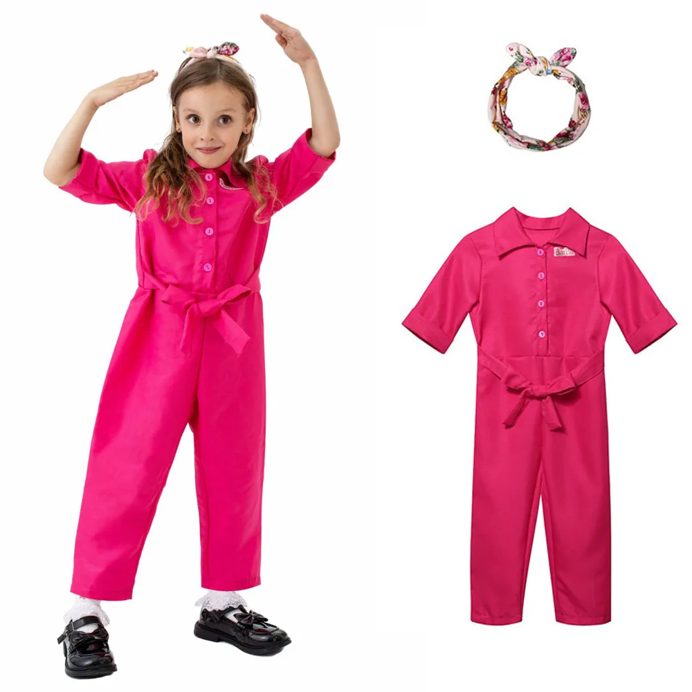 Barbii Princess Py Play Jumpsuit for Girls, Movie Cosplay Costume, Kids Cute Pink Drum Suit, Sauna Wear, Full Set, Halloween, Carnival Party