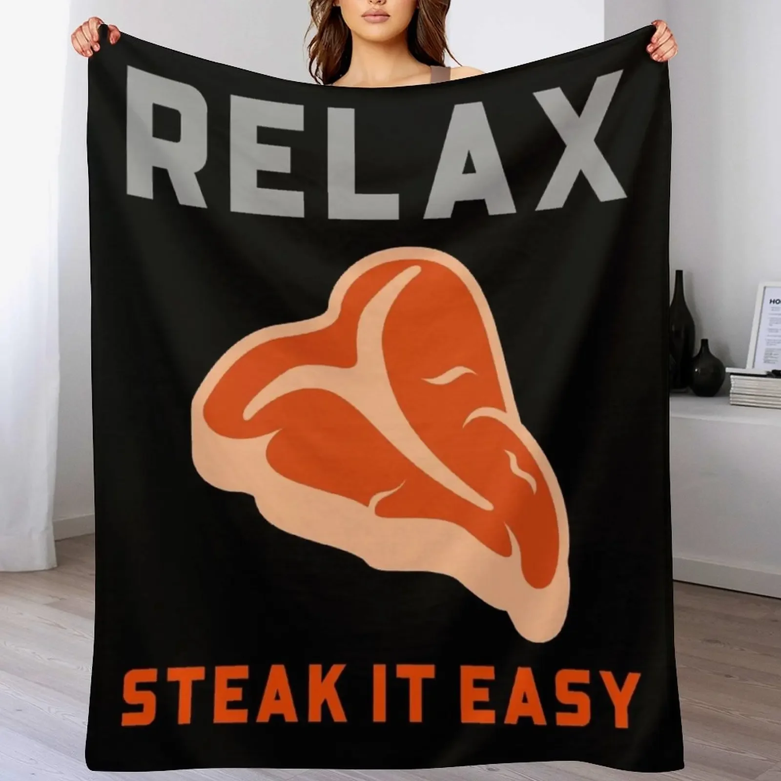 Relax Steak it Easy BBQ Throw Blanket Warm Flannel Blanket for Couch Chair Bedroom