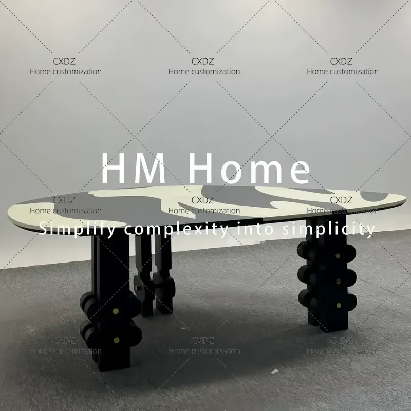 Medieval Style Solid Wood Hand Painted Dining Table Retro Home Living Room Creative Art Simple Negotiation Table