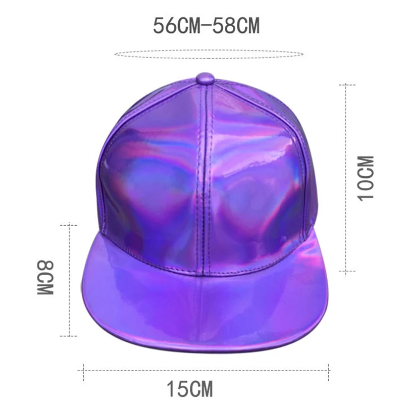 Women Men Faux PU Leather Laser Hat Fashion Hip Hop Caps Rainbow Gradient Colorful Reflective Leather Baseball Cap