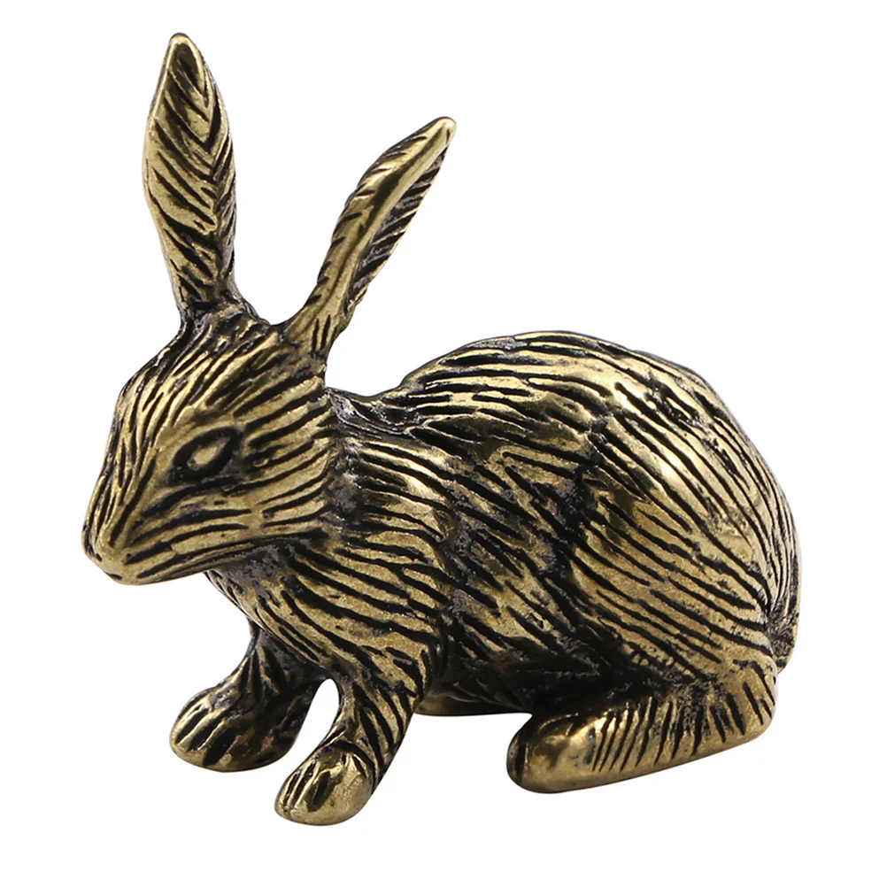 

Brass Rabbit Vintage Bunny Statue Desktop Decor Mini Animal Ornament Finish Cabinet Metal Decoration Bunny Mini