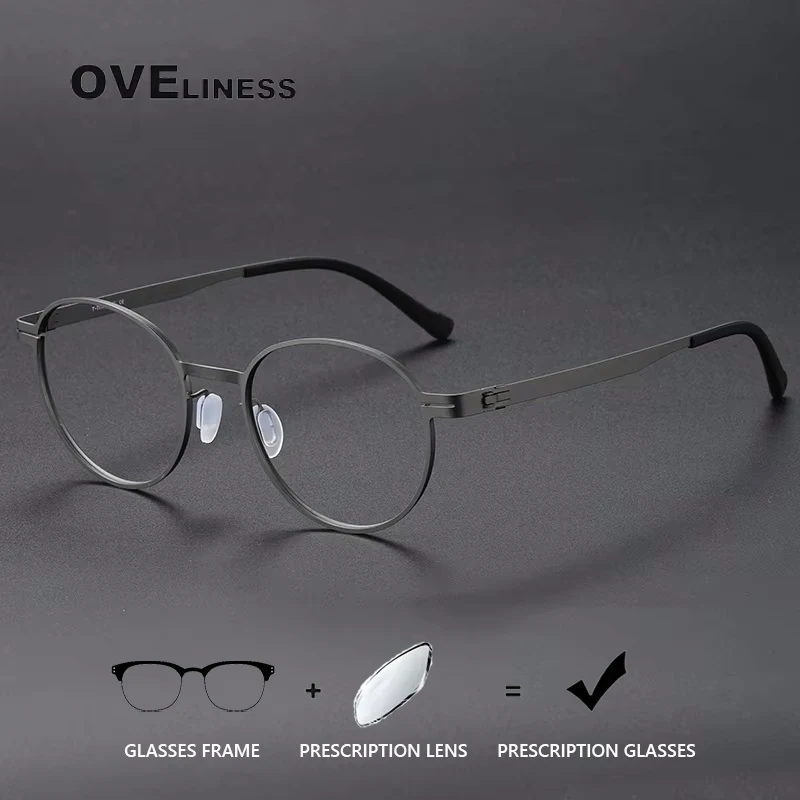

Pure Titanium optical Glasses Frame men Women Retro Round Prescription Eyeglasses frame male Screwless Eyewear myopia spectacles