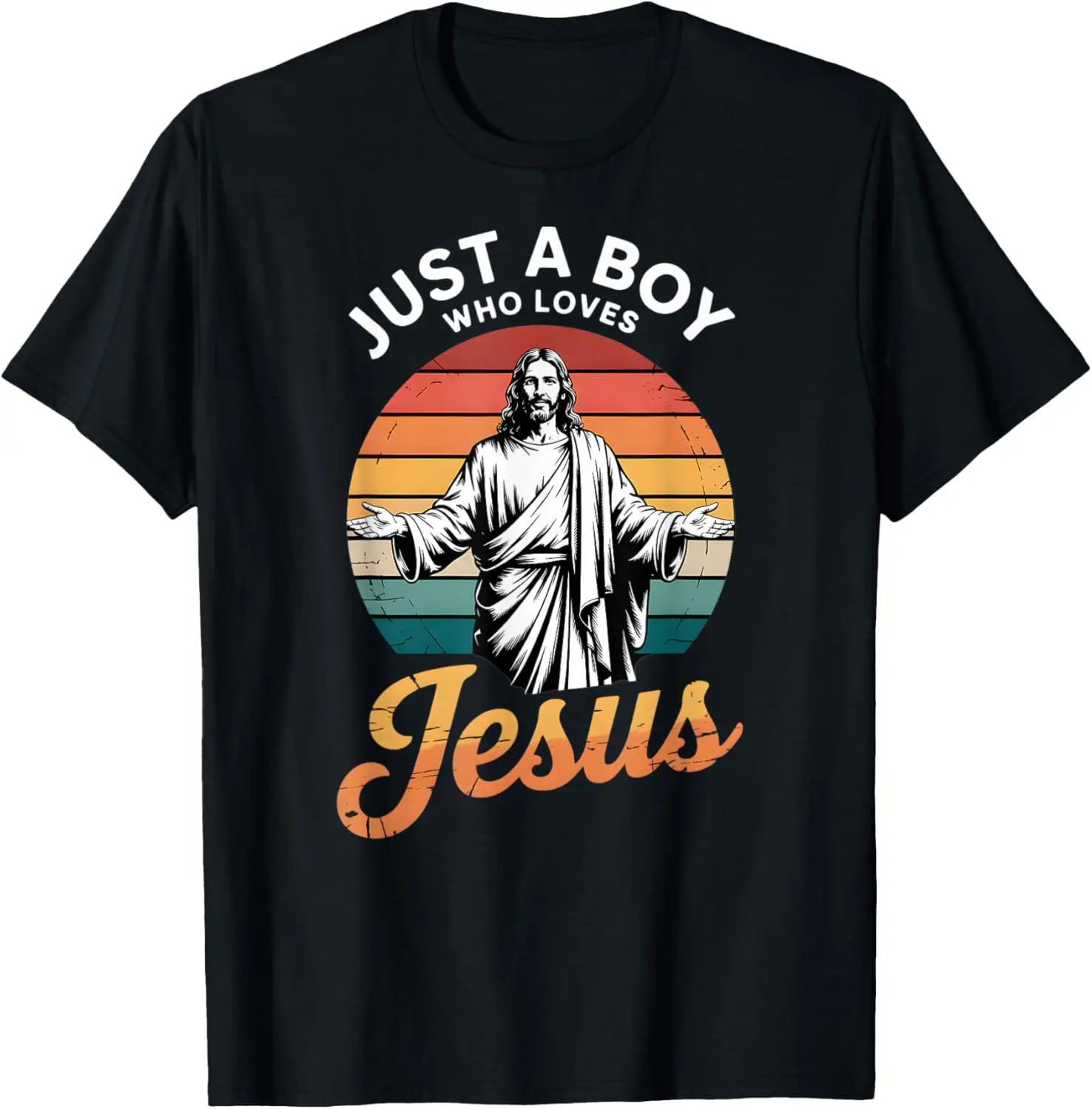 

Who Loves Jesus Retro Graphic Tee Men's Short Sleeve Cotton T-Shirt