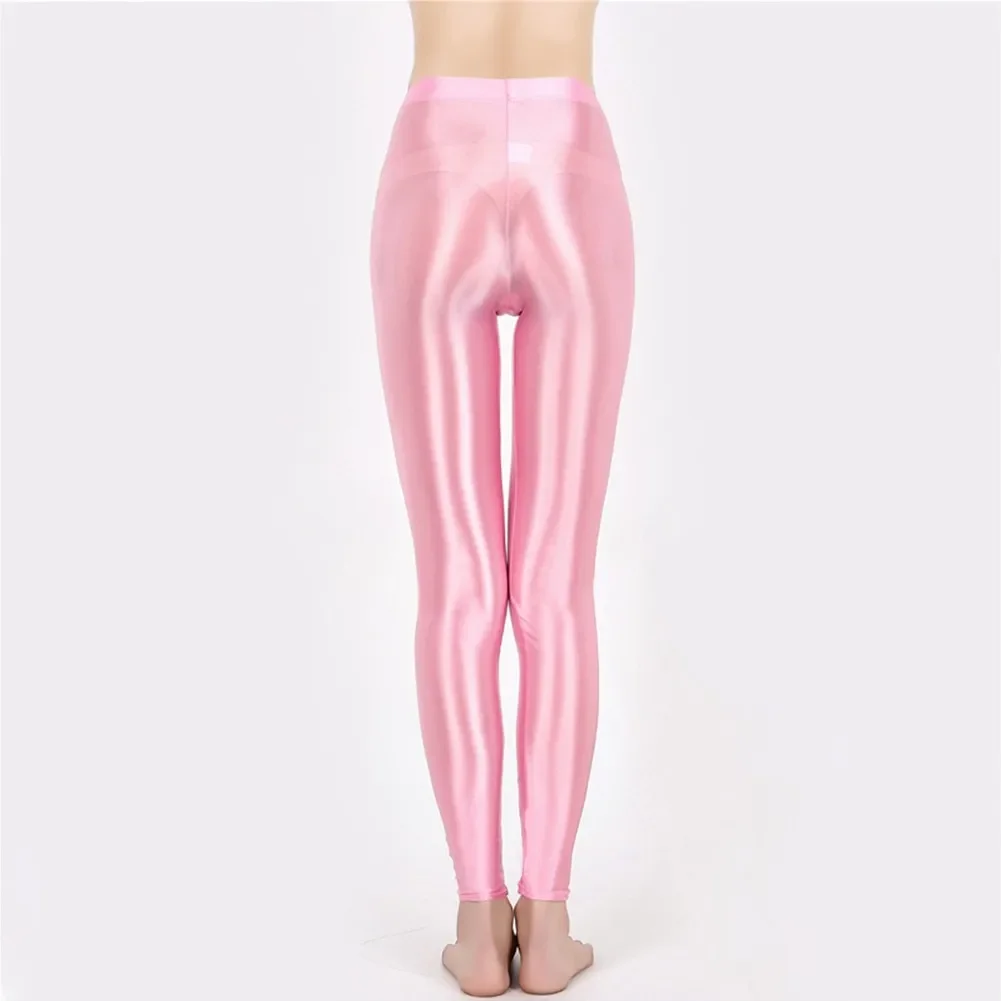 High Waist Leggings Nine-point Nylon Shiny Shiny Tights Slimming Stockings Stretch Textured Women Yoga Glitter