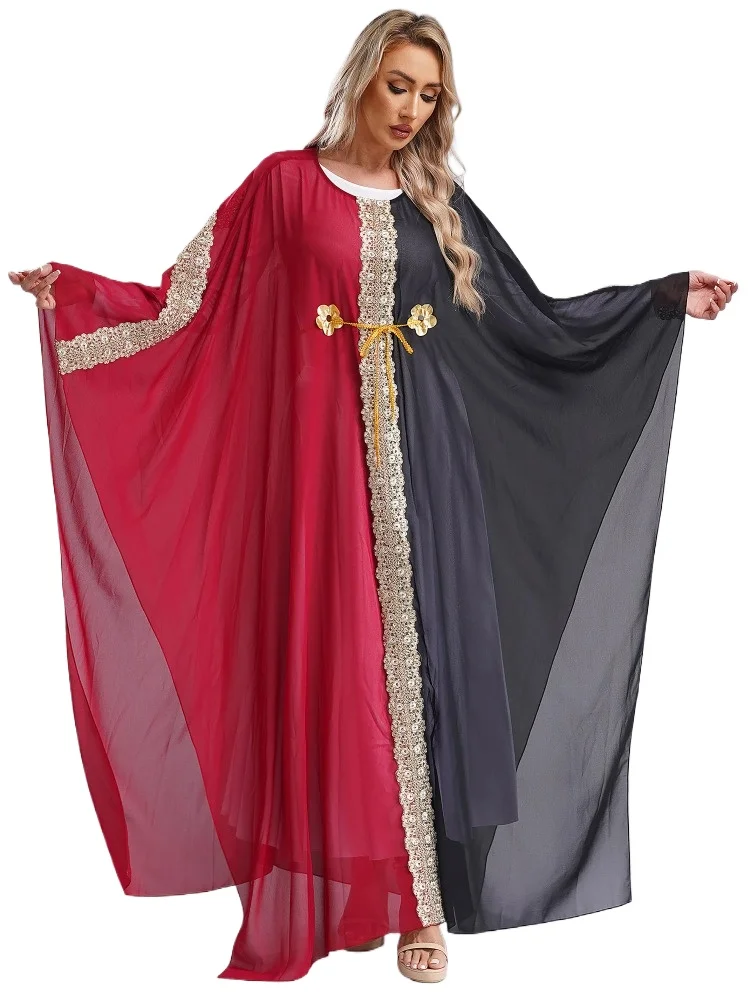 Femmes or dentelle broderie Robe islamique dubaï caftan Ramadan Kimono musulman Abayas longue Robe pull couvrir manteau d'extérieur