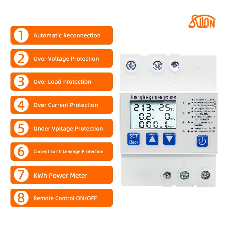 

Automatic reconnection circuit breaker overvoltage and undervoltage overcurrent leakage Protective relay with kWh