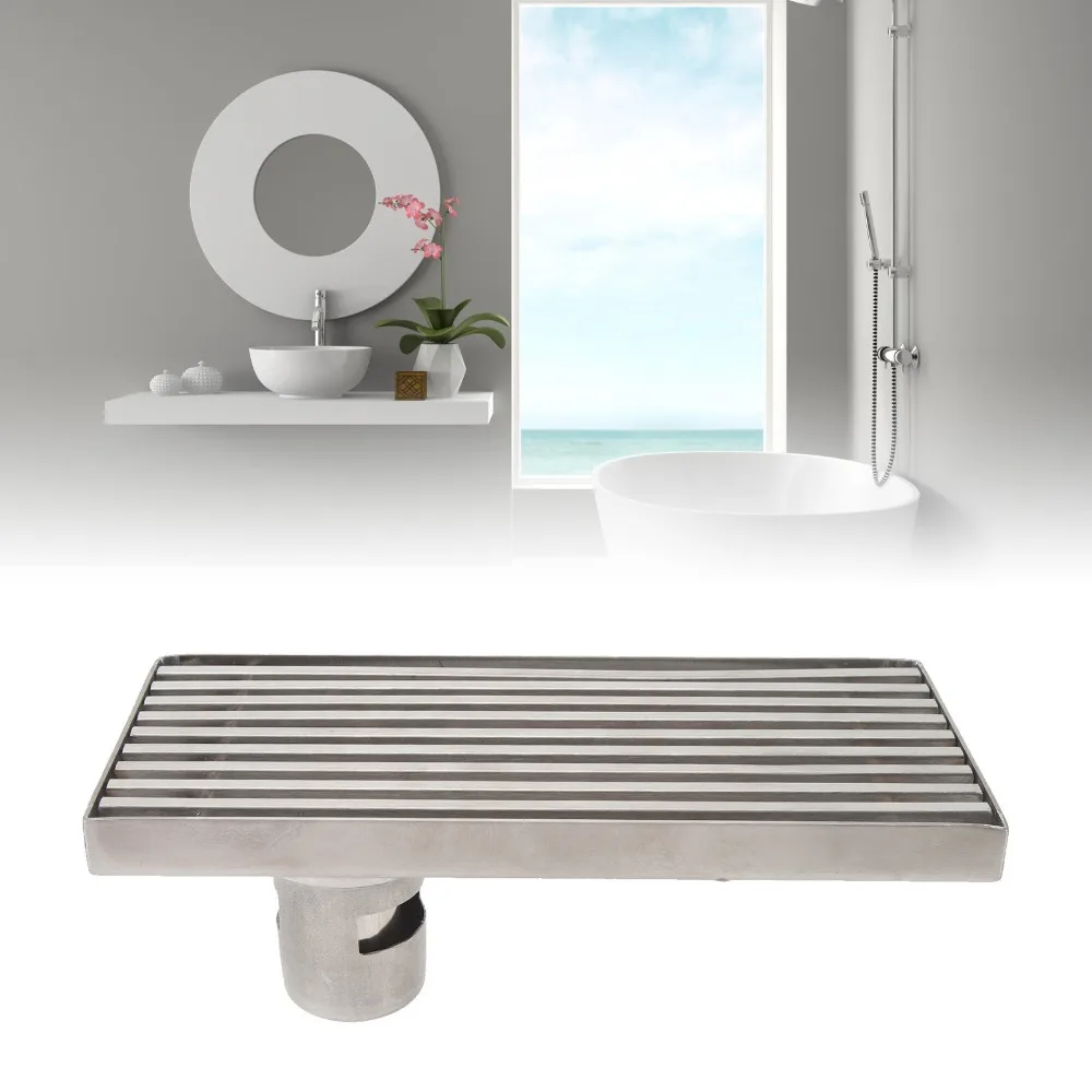 304 Stainless Steel Linear Shower Drain 3.9*7.9 Inch Thickened Shower Floor Drain Rectangular Smell Proof Grate