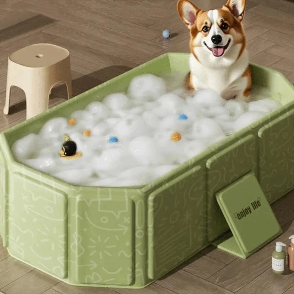 Large Capacity Portable Folding Bathtub Multifunctional PVC Pet Swimming Pool Space Saving with Drainage Holes Dog Bathing Tub