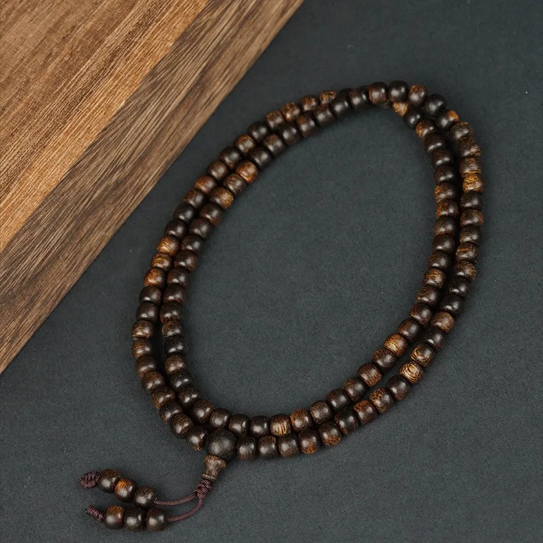 

Authentic Vietnam Nha Trang Purple Chess Nan Agarwood Bracelet 6mm Submerged Grade Barrel Bead Bracelet Jade Scar Retention