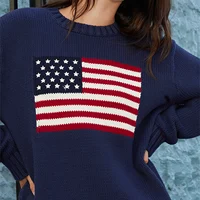 Puloru Women's Loose Fit Sweaters Fall Winter Casual Stars Stripe Flag Print Round Neck Long Sleeve Pullovers Knitted Jumpers - Image 5