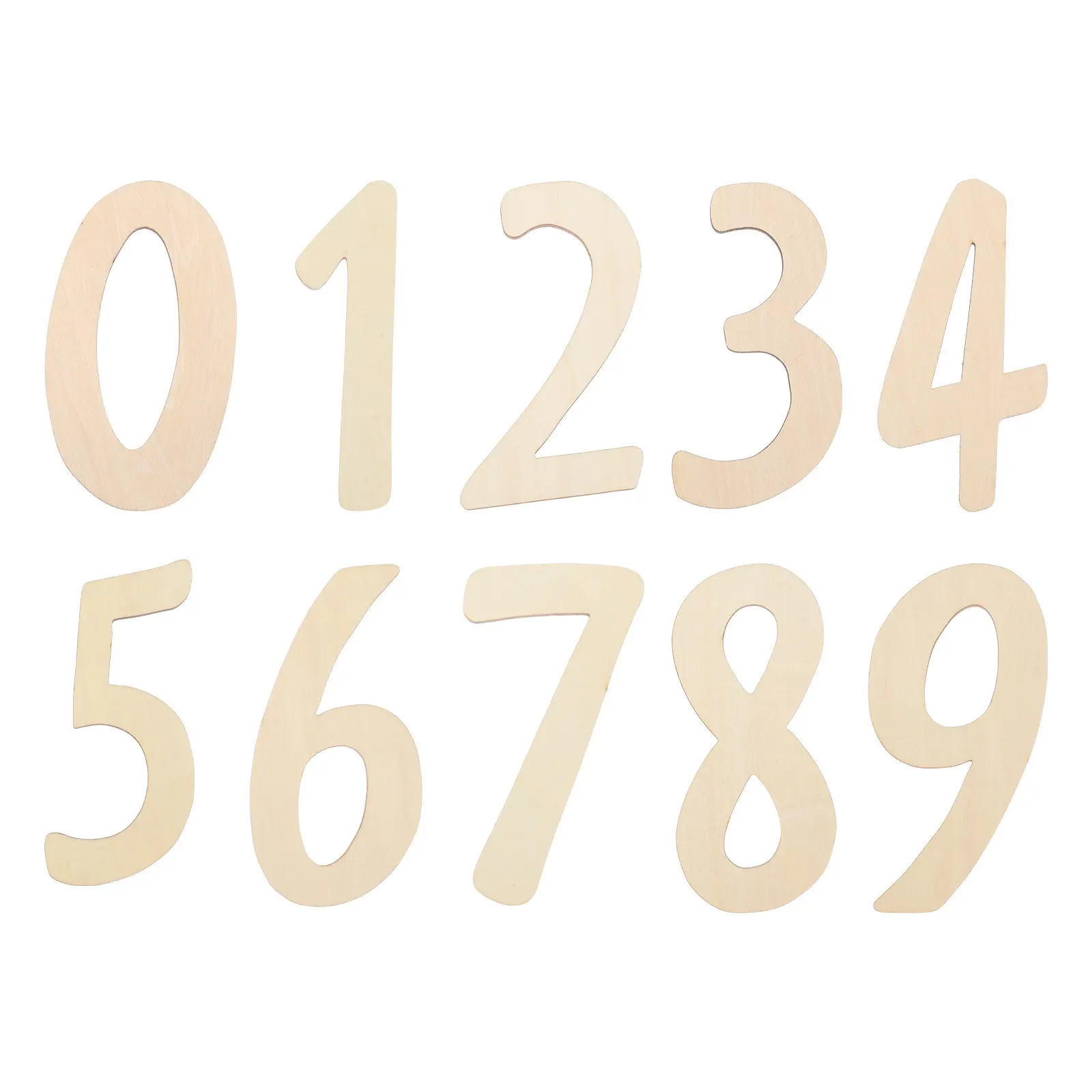 10Pcs Number Shaped Wooden Slice DIY Decor Birthday Party Theme Craft Accessory Quality Natural Wood Smooth Surface Creative
