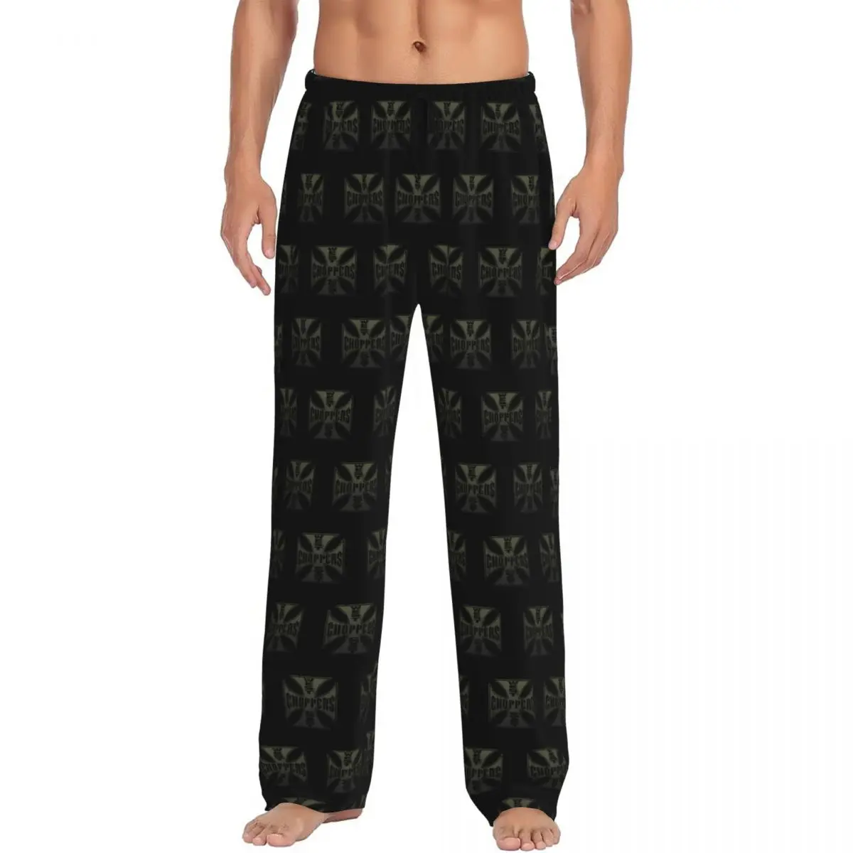 Custom West Coast Chopper Iron Cross Pajama Pants Sleepwear Men Elastic Waistband Sleep Lounge Bottoms with Pockets