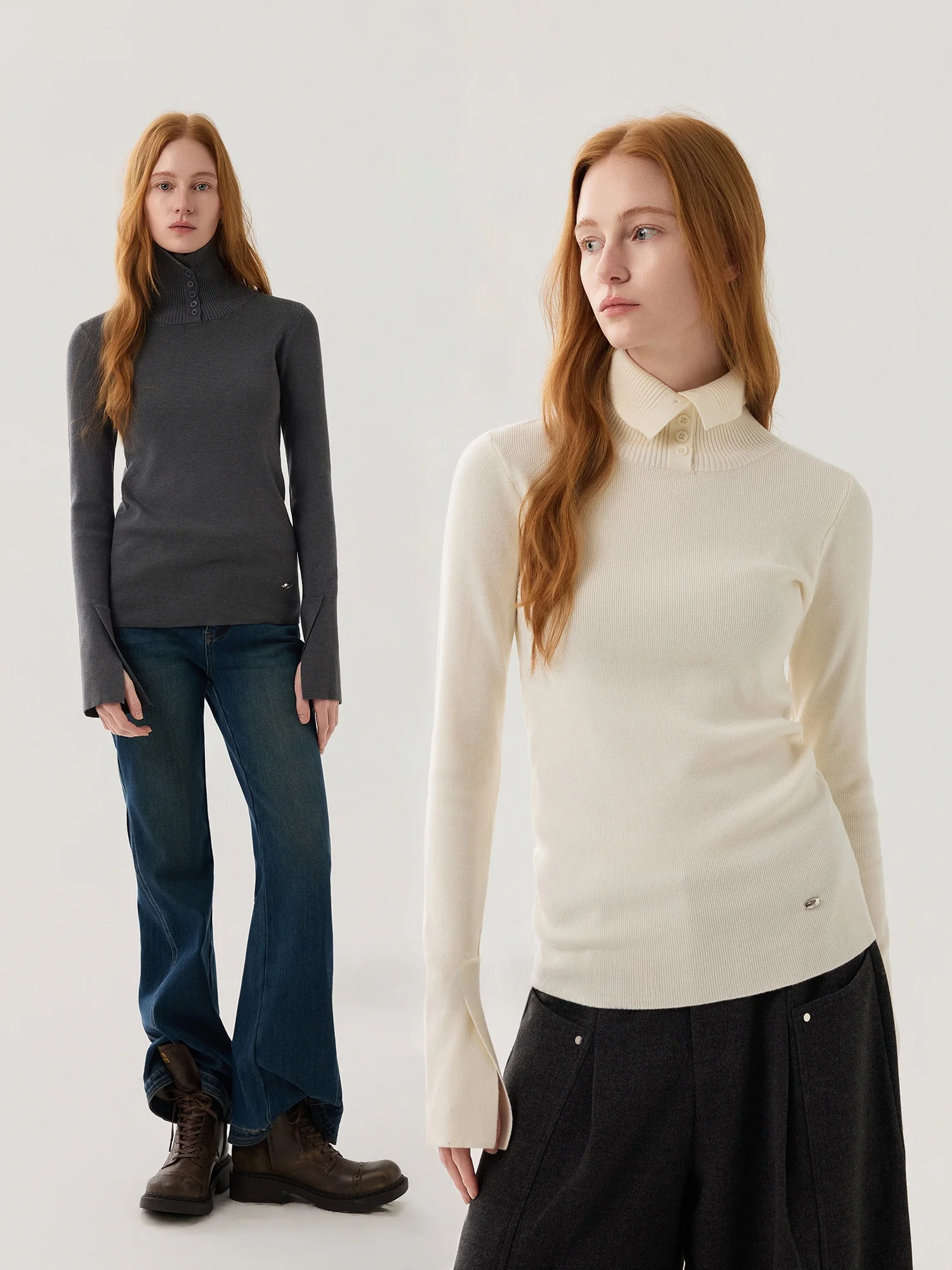 

Se Tide Seeking Knitted Top High Collar Two-Way Wear Slimming Waist Control Base Layer irt Soft Breathable Casual Wear