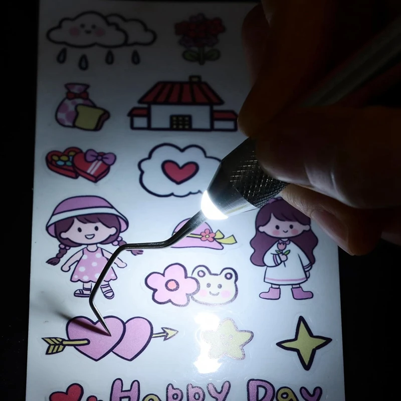 6 Pcs LED Weeding Tools Set For Vinyl, 3 Led Pen With 5 Pin And Hook, With Light Weeding Hook Tweezers, Durable (Silver)