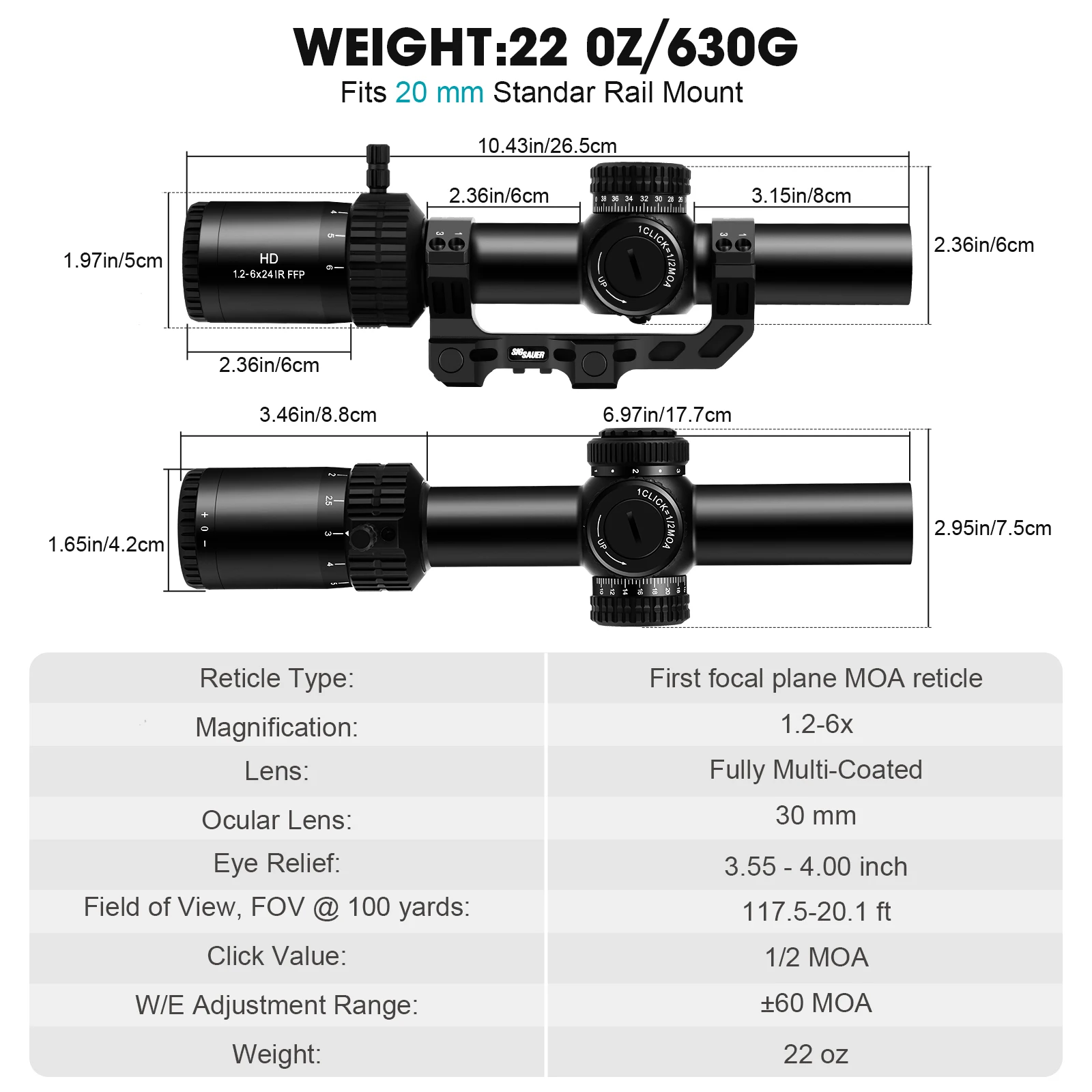 1,2-6X24 First Focal Plane FFP LPVO Zielfernrohr Jagdoptik 30mm Tubus mit Cantilever-Montage – Detail 5