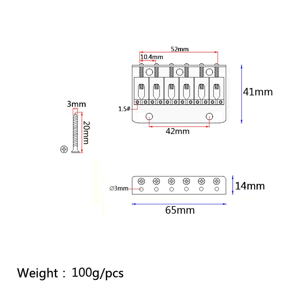

6 String Electric Guitar Bridge 65Mm Golden 5 Screws Top Load Vintage Style Durable Bass Tailpiece Solid Metal Sweet Tone For