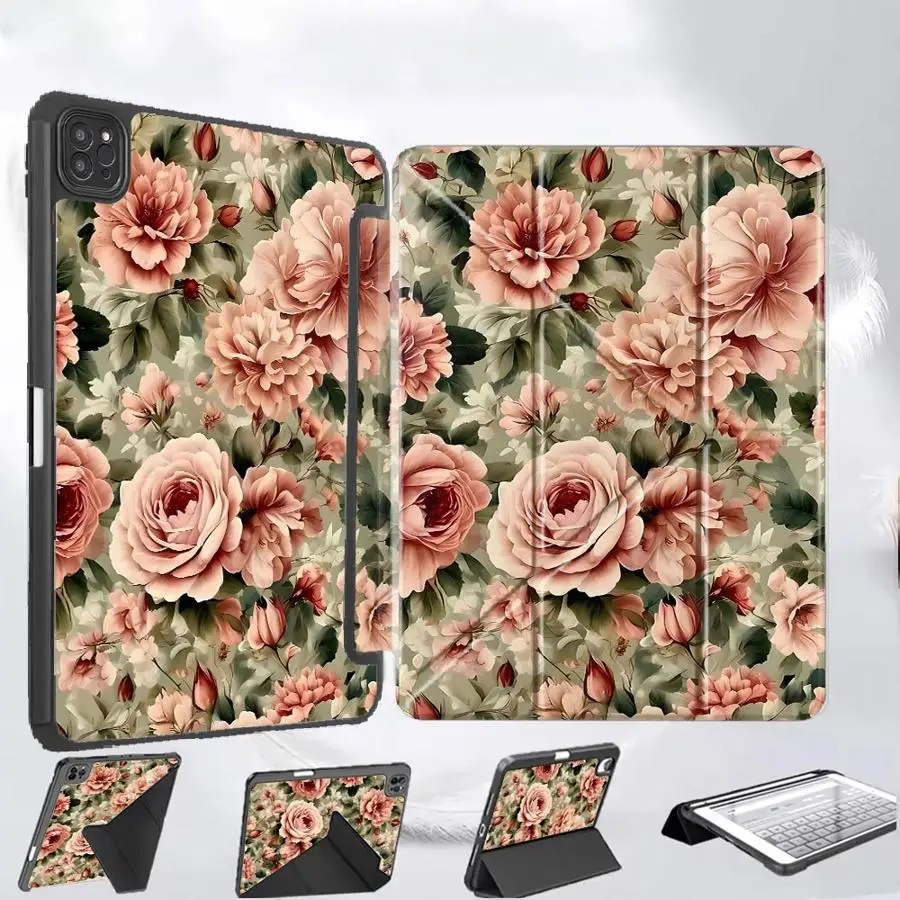 

Holder Cover Tablet Case For iPad Pro 2025 Air 4 5 M3 M2 M4 11inch Mini 6 7 Pro 11th 10th 9th 8th 7th 12.9inch Retro Floral