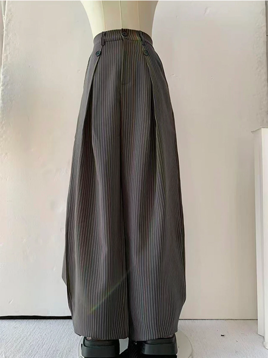 ReddaChic Korean Style Women Suit Trousers Striped Design Pleated Drape Bottom Loose Wide Leg Blazer Pants Autumn Office Wear