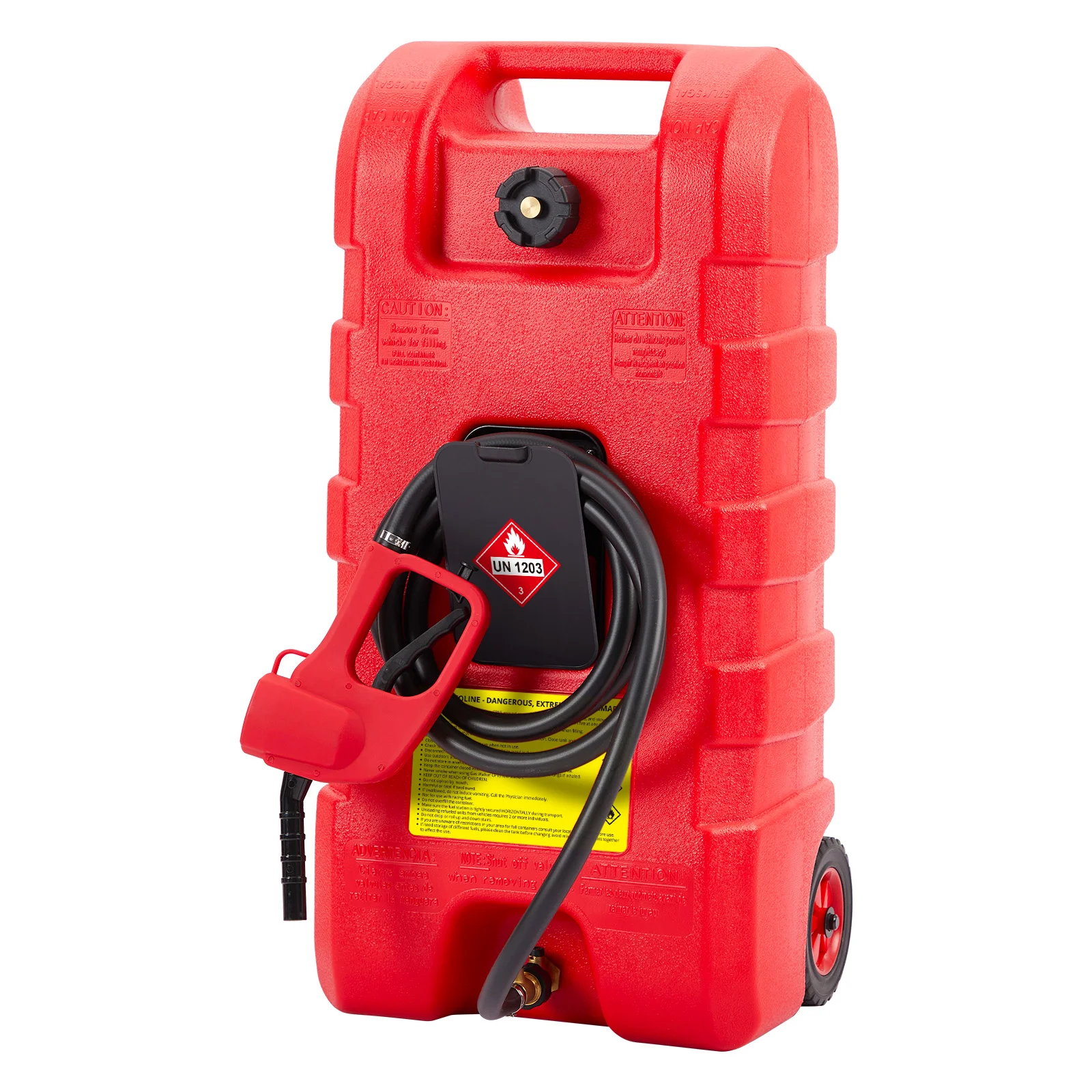 15 Gallon Portable Fuel Transfer Tank with Manual Siphon Pump, 10ft Hose, 2 GPM Circuit Rate – Leak-Proof Gas Can for Cars, Lawn Mowers, Boats, ATVs