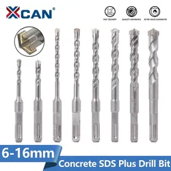 XCAN-SDS Plus broca com haste quadrada, cabeça cruzada, furo de alvenaria, cortador de martelo, parede tijolo bloco, perfuração, 6-16mm