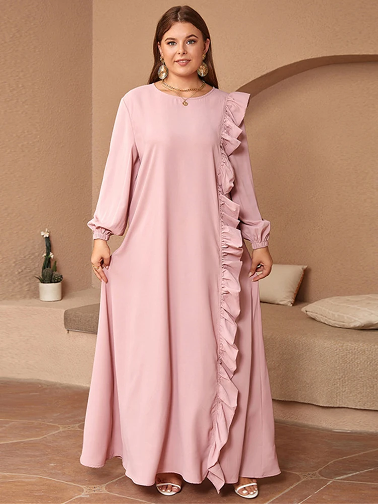 Caftan Marocain Femme 2024 Dubai Abaya Long Sleeve Pink Dresses Elegant Women Islamic Clothing Party Evening Gown Loose Boubou