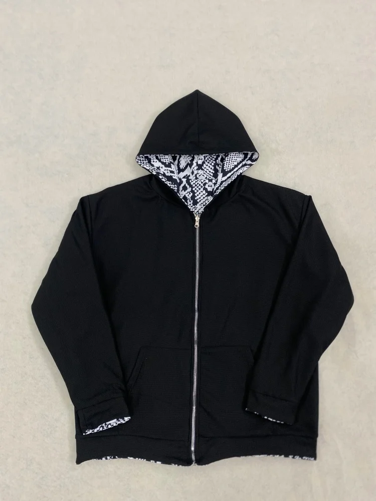 

2026 New Fashion Women's Black White Snake Print Reversible Loose Fit Hoodie