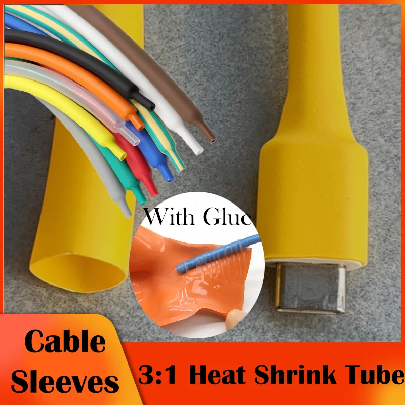 

1M 3:1 Heat Shrink Tube With Glue Dual Wall Shrinkable Tubing Adhesive Wrap Wire Sleeve 1.6/2.4/3.2/4.8/6.4/7.9/9.5/12.7/30/50mm