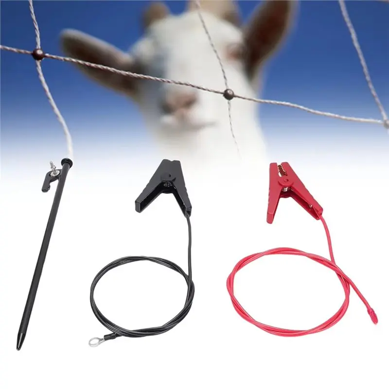 ABVG-Solar Electric Fence Ground Rod And Charging Cable Set With For Alligator Clips For Reliable Fence Circuit Completion