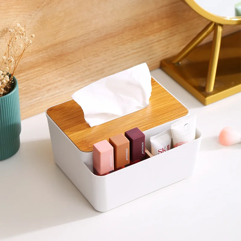 Office Desktop Multifunctional Tissue Box Toilet Waterproof Bamboo Wooden Paper Box Household Japanese Plastic Storage Box