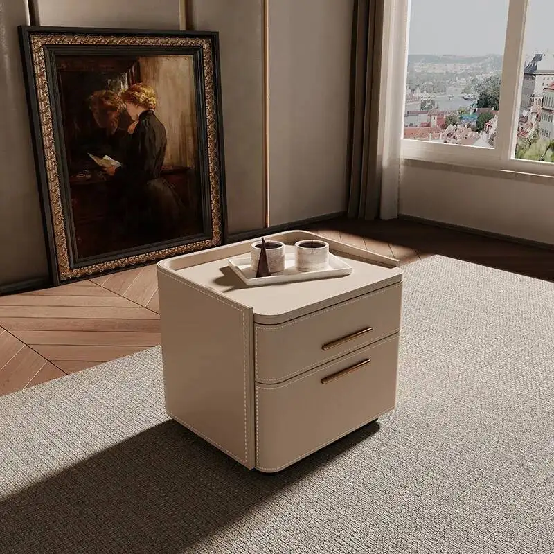 Luxury Italian Trendy Space Bedside Table Modern Saving Nightstands Design Drawers Storage Mesa De Noche Bedroom Furniture