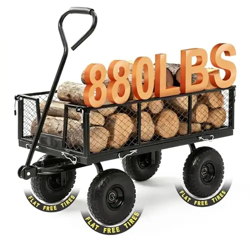Heavy Duty Garden Wagon Cart – 880 LBS Steel Utility Cart with All-Terrain 3.50-4