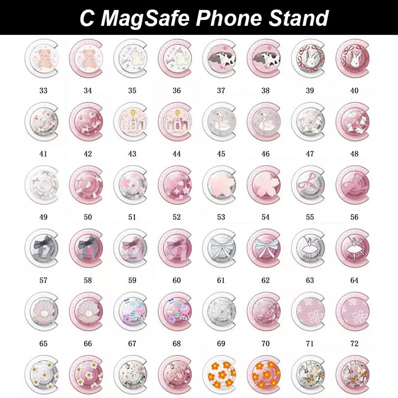 

Transparent Pink White Black Glitters C-Shaped Folding Magnetic Phone Stand for iPhone Galaxy S Series