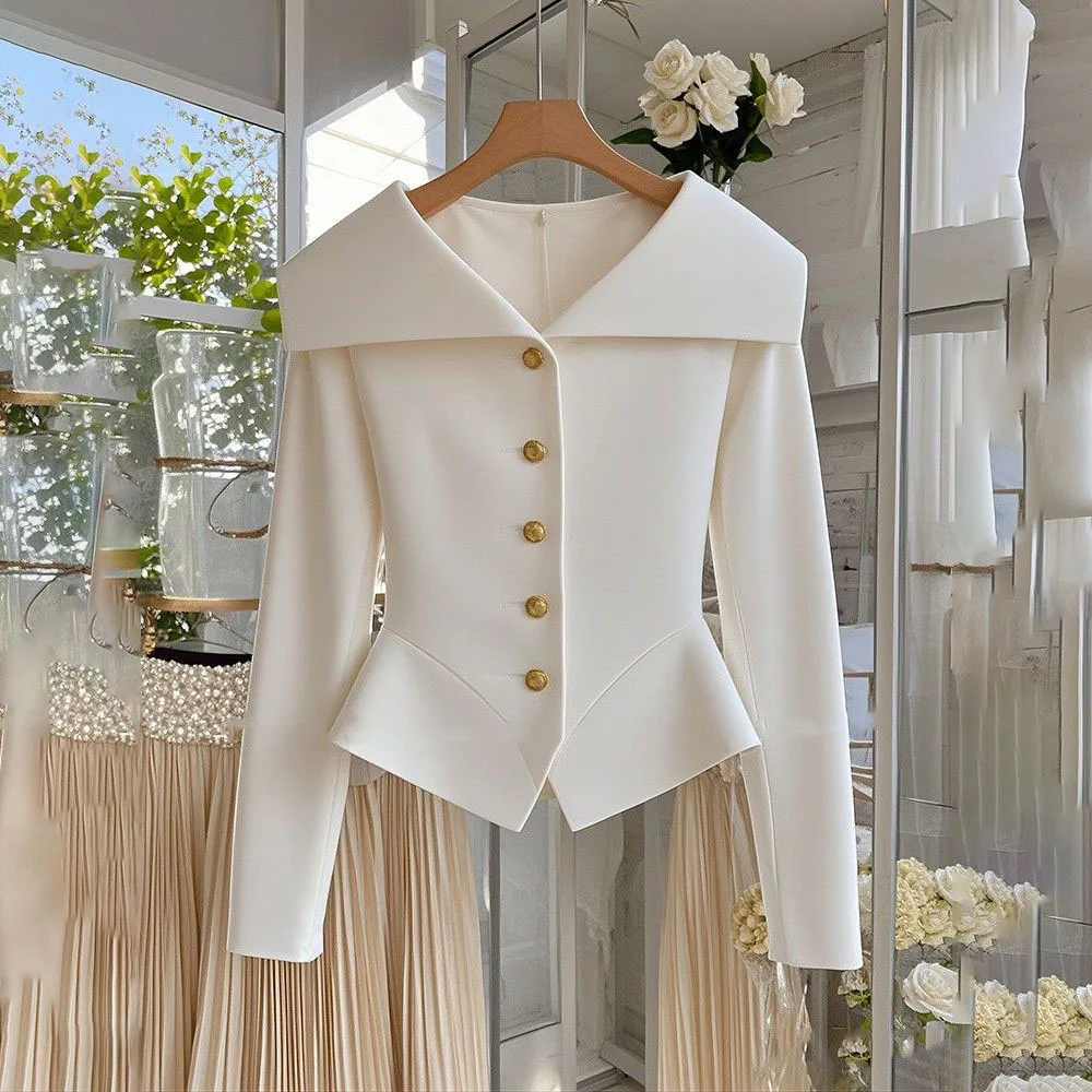 Unique Beautiful White Jacket Women's Outwear Fashion Slim Sweet Long-Sleeved Shirt 2025 Spring Autumn New Professional Blazer