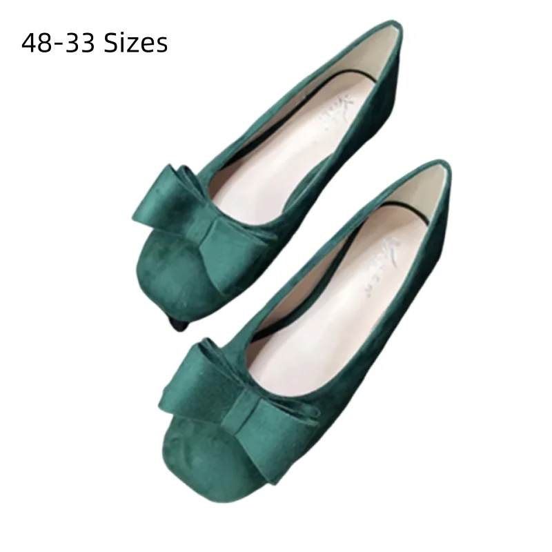 Lady 48 Square Toe Comfy Nubuck Leather Wide Fitting Slip-Ons 48-33 Cute Shoes Artificial Hand-Made Green Yellow Purple Big Bow