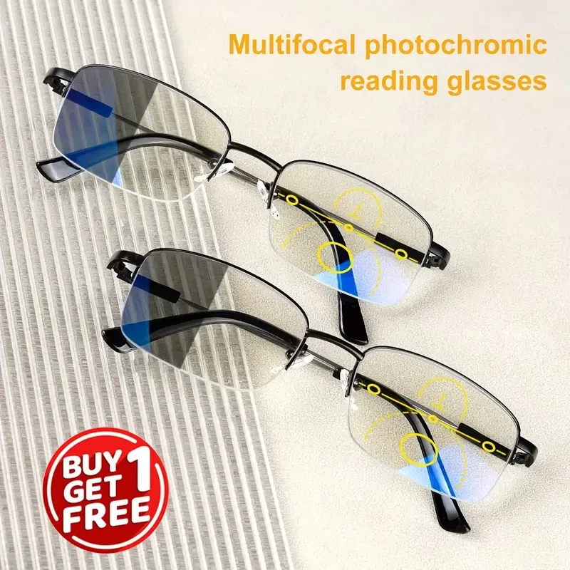 2 photochrome multifokale Lesebrillen für Männer und Frauen – Kaufen Sie 1 und erhalten Sie 1 gratis, Gleitsichtgläser mit blau getönten Rahmen