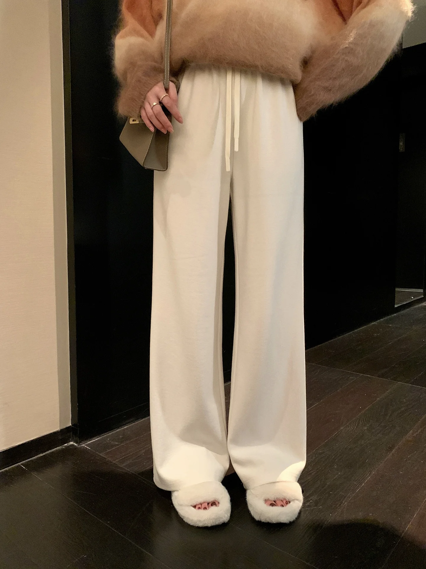 

Xiao Juan Yang Autumn Winter Soft Dra Glutinous Rice Pants High Waist Knitted Wide Leg Casual Pants Women Loose Straight ...