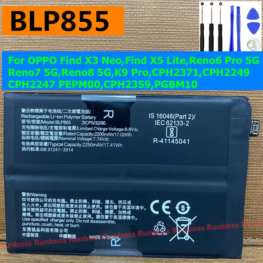 New Original 4500mAh BLP855 Battery For OPPO Find X3 Neo,Find X5 Lite,Reno6 Pro 5G,Reno7 5G,Reno8 5G,K9 Pro,CPH2371,CPH2249