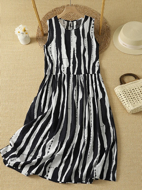 Vintage Fashion Years - ハイエンドプラスサイズ夏のファッション芸術的なグラデーションノースリーブベストロングドレス婦人服ヴィンテージルーズフィットハイウエスト