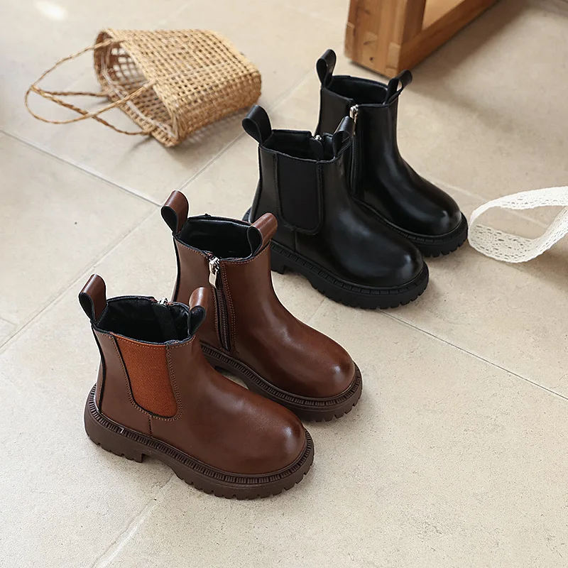 British Fashion Boots Spring Autumn New Girls Retro  Boots Boys Thick-soled Kids Flats Shoes Footwear