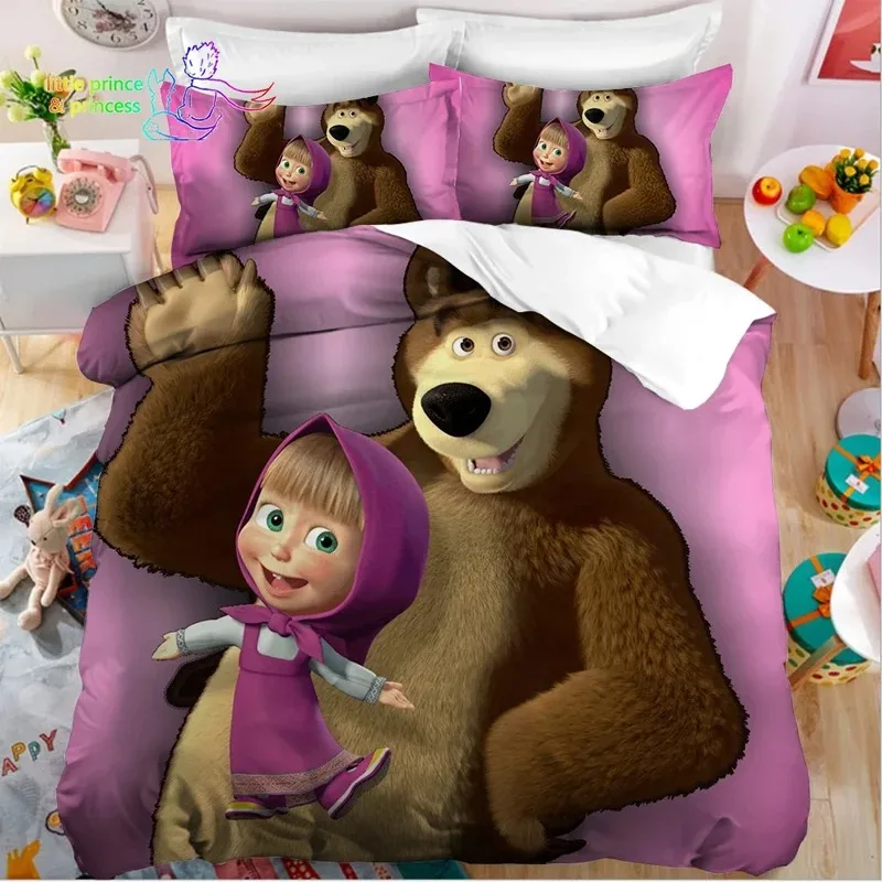 

Комплект постельного белья Kawaii Mashas and Bear, односпальный, двуспальный, полноразмерный, Королевский размер, Комплект постельного белья для взрослых, детей, подарок для спальни