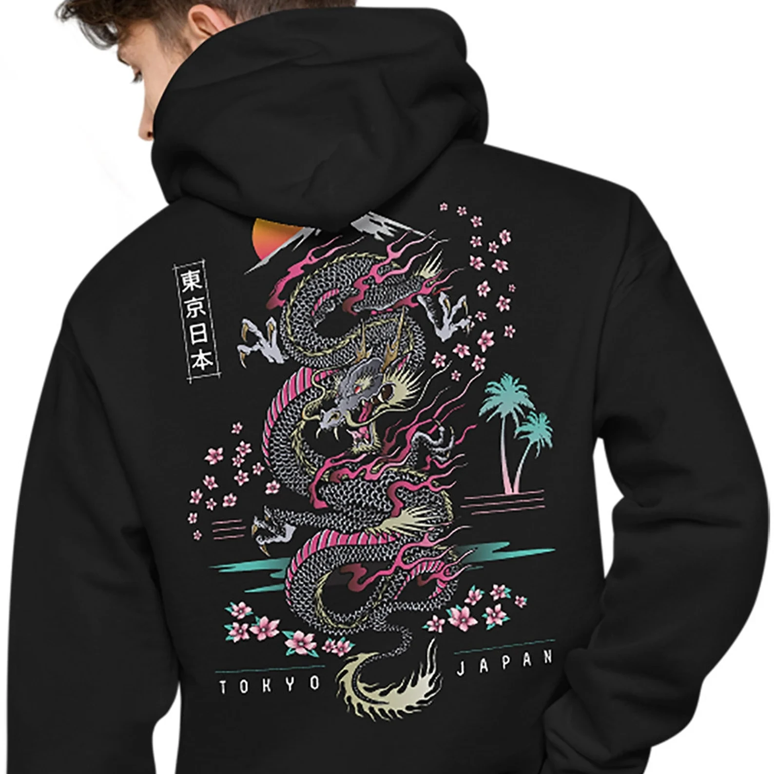 

Japanese Letter Dragon Graphic Anime Hoodies Men Casual Oversized Loose Hip Hop Harajuku Pullover Hoody Streetwear Clothing