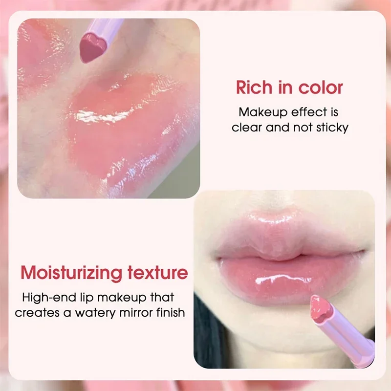 Herzform Lippen glasur Glitter klar fest Lip gloss rosa Spiegel Lippenstift Stift wässriges Gelee feuchtigkeit spendend koreanische Lippen tönung Make-up