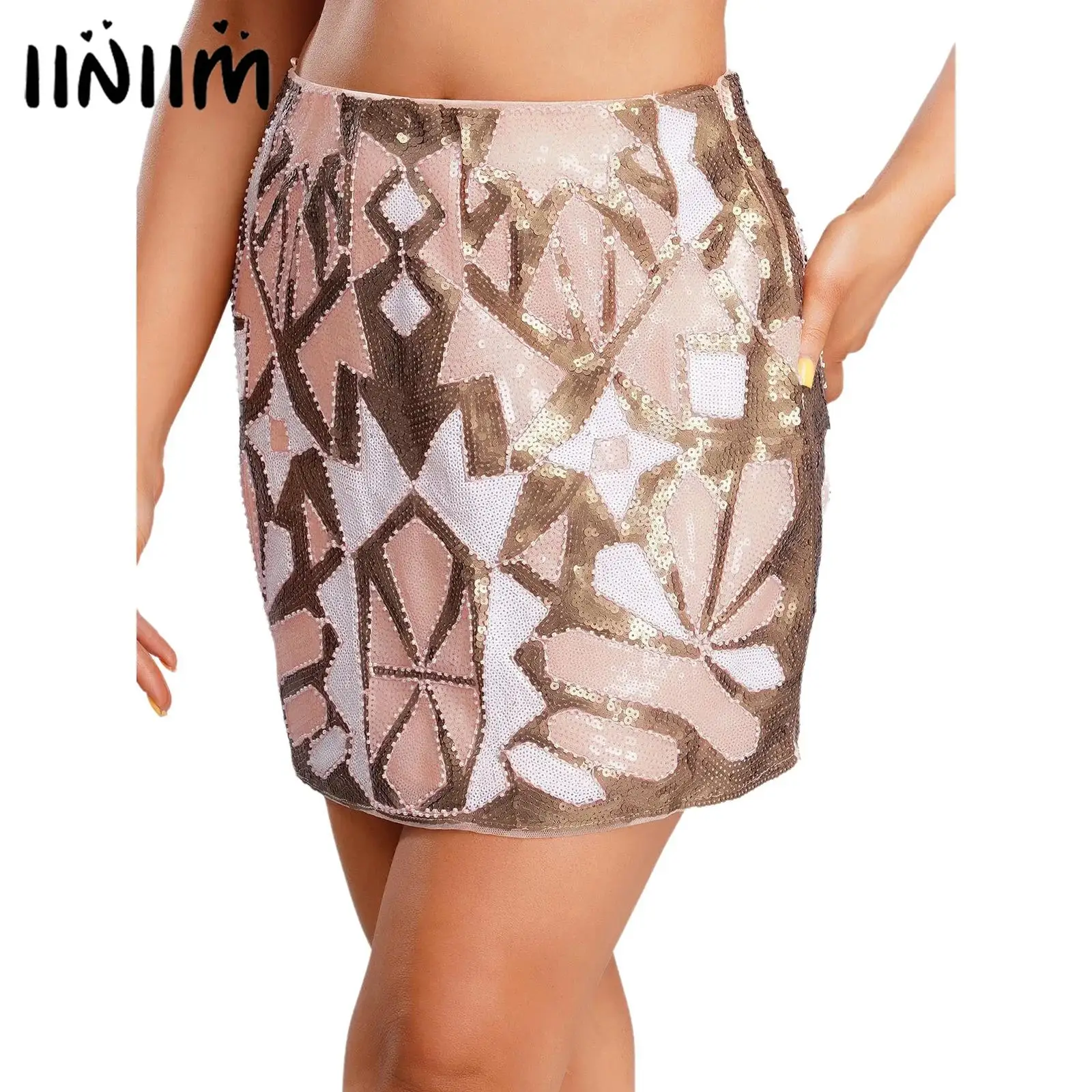 Minifalda de baile brillante para mujer, falda ajustada con lentejuelas brillantes y borlas escalonadas, Color contrastante, traje de fiesta para Club de graduación y baile latino