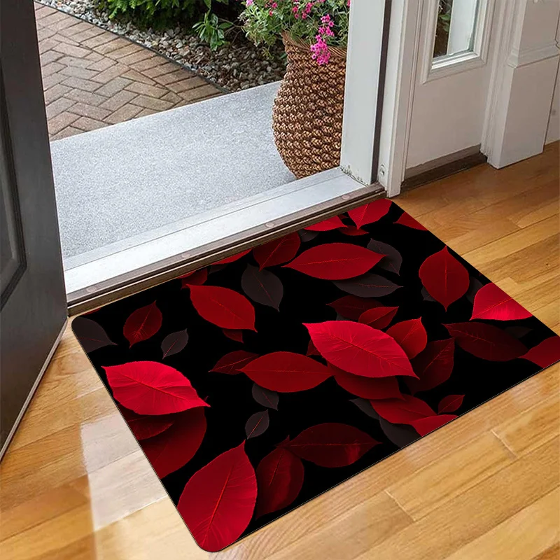 Easy Care Welcome Rug With Dark Botanical Design For Front Door And Sophisticated Home Entry Protection