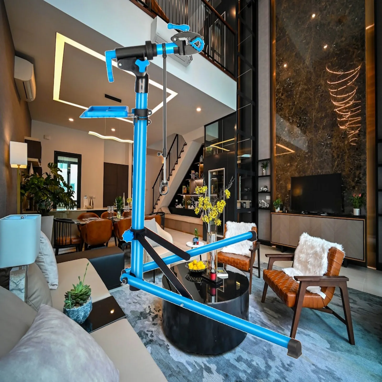 Foldable Bike Repair Stand with Tool Tray Heavy Duty Carbon Steel Bicycle Mounting Rack for Cleaning and Tune Up