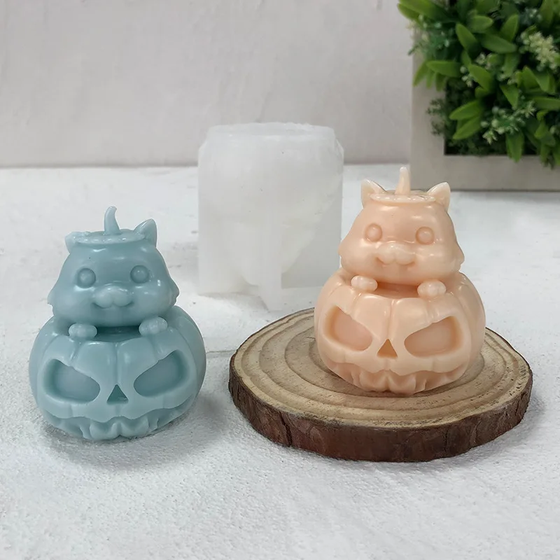 Pumpkin Cat Halloween Gift Candle Silicone Mold DIY Cute Cat Evil Pumpkin Mold-making Gypsum Candle Resin Mould Halloween Decor