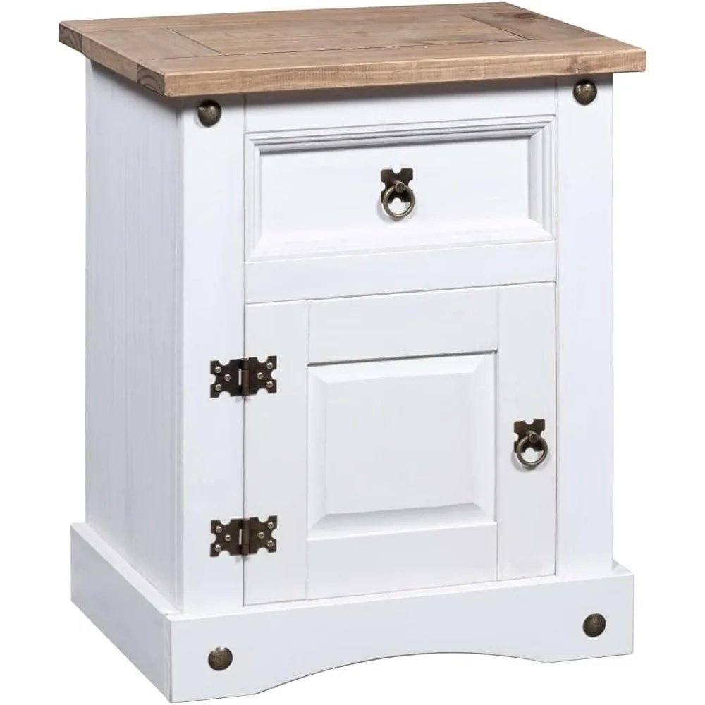 

Solid Pine Wood Nightstand, Small Bedside Table with 1 Drawer & 1 Cupboard with Door, Accent Night Stands for Bedroom, Home