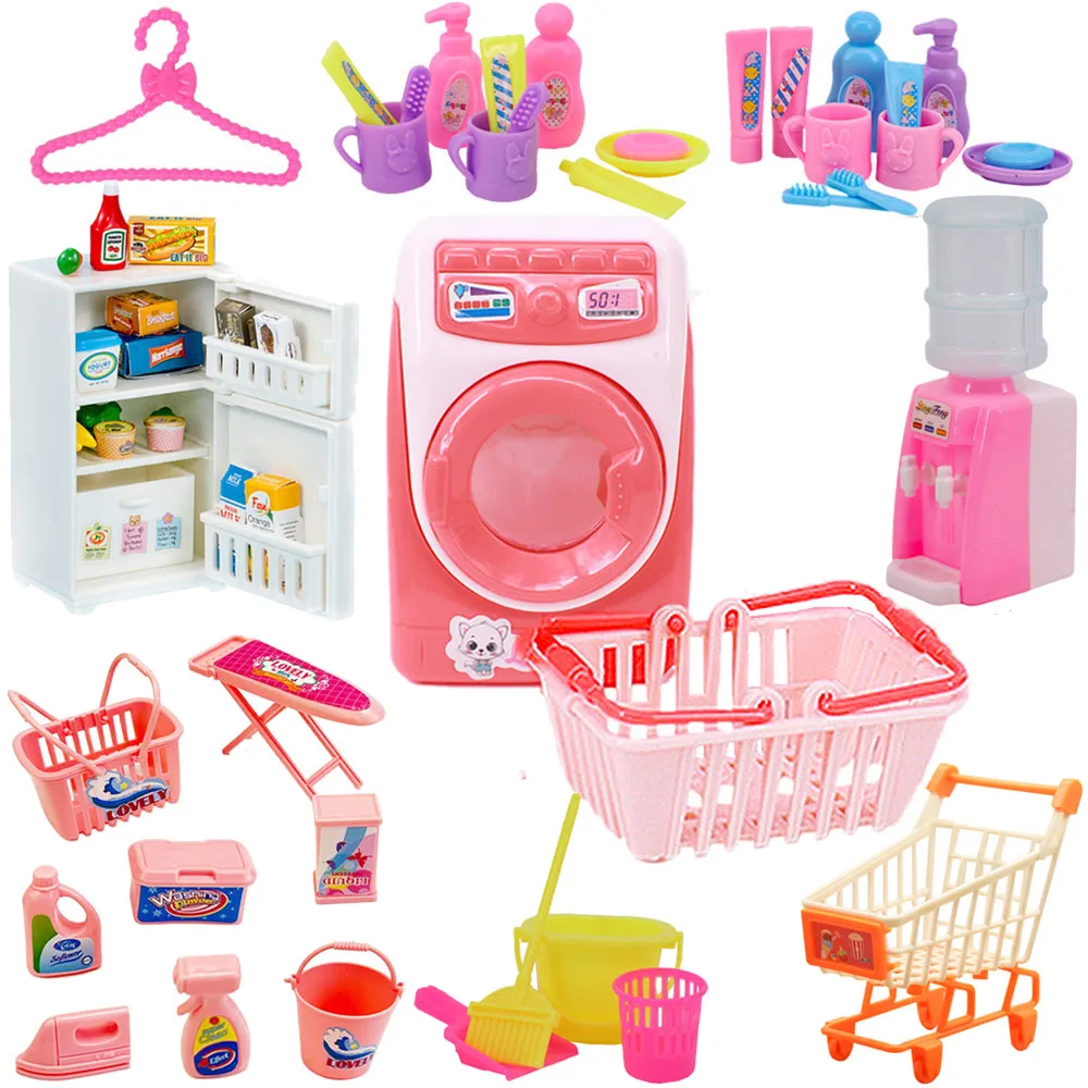 1:12Mini Furniture Washing Machine Water Dispenser Fridge Dress Set For 30cm Doll&1/6 BJD Dollhouse Accessories For Girl Toys