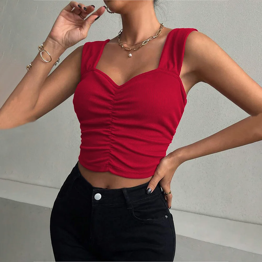 Women Square Neck Camisole Top 2026 Summer Ruched Slim Fit Vest Casual Basic